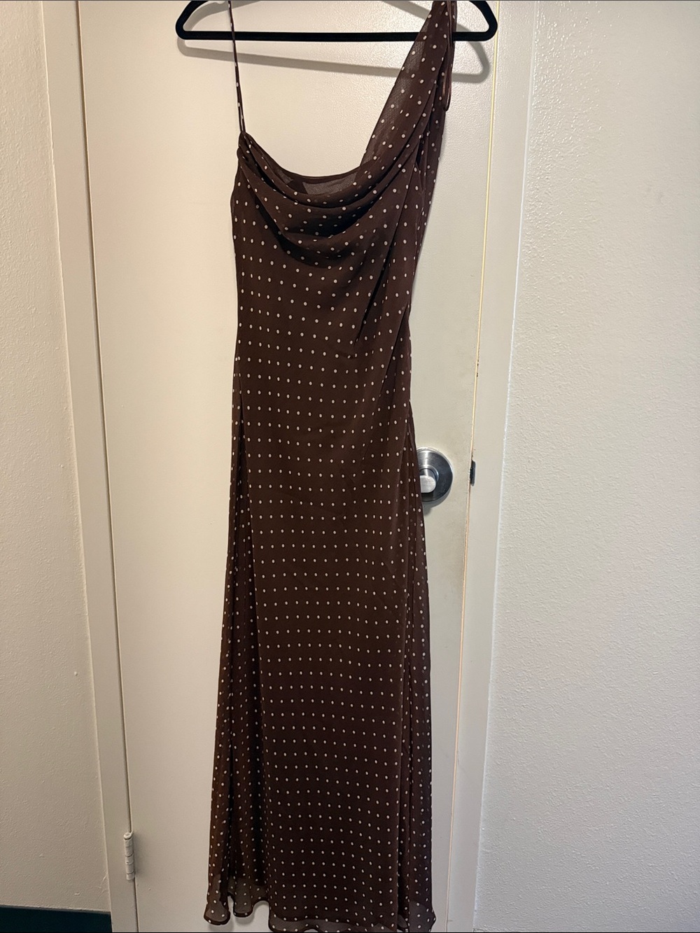 Zara Brown Polka Dot One-Shoulder Maxi Dress - Picture 4 of 4